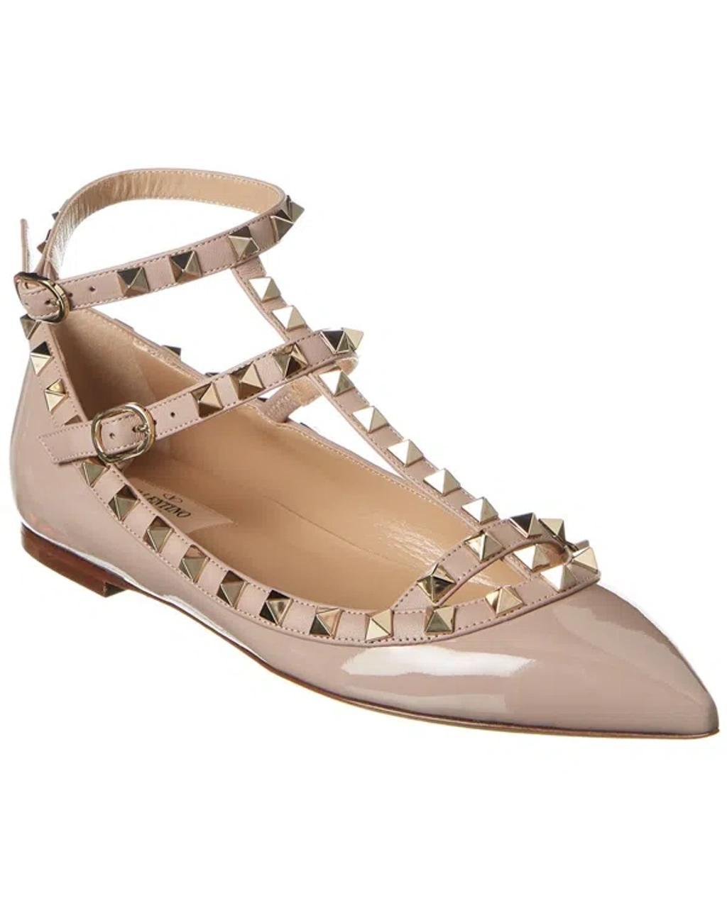 Valentino Rockstud Caged Patent Flat In Pink Product Image