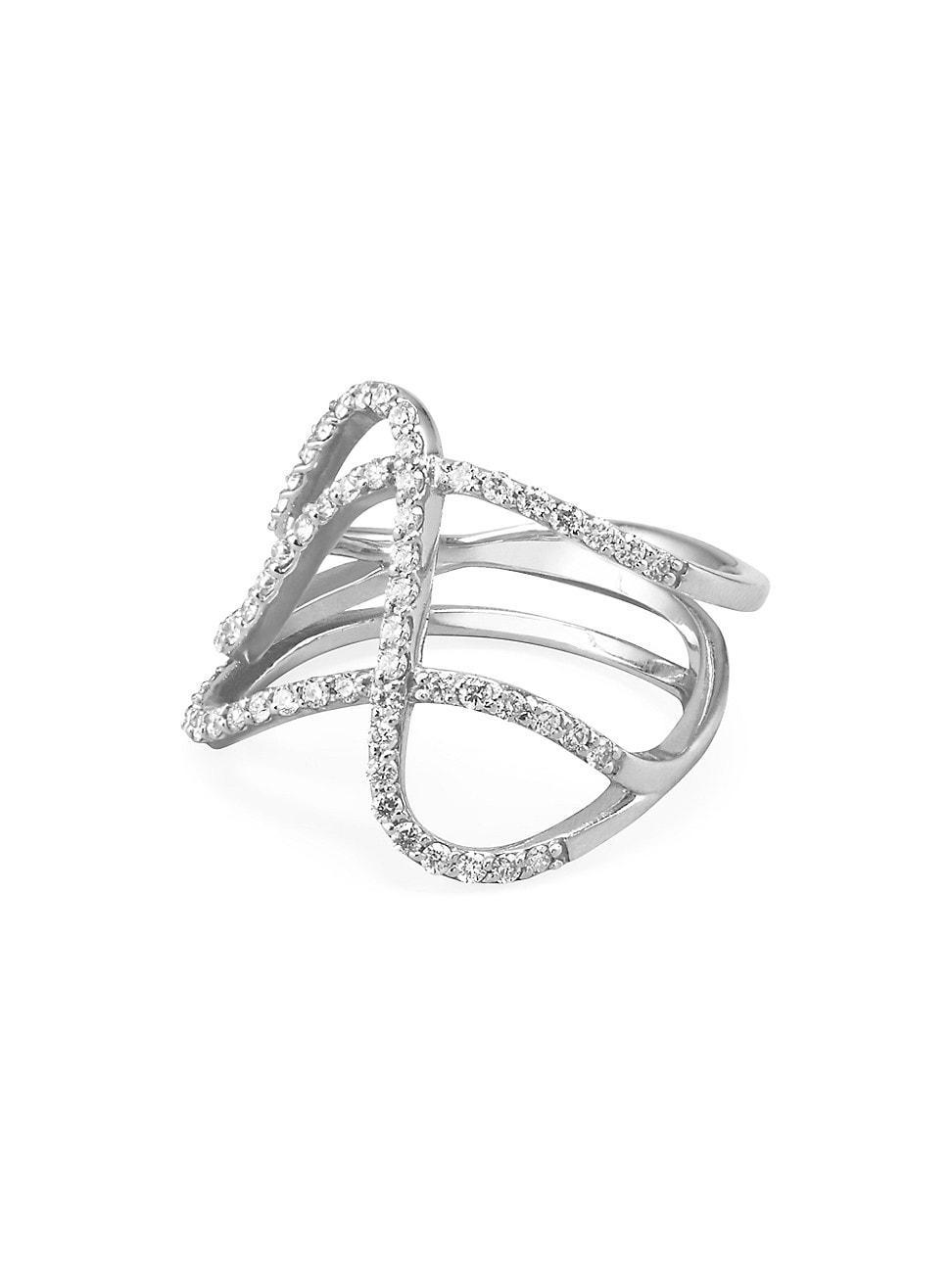 Womens Infinity 18K White Gold & 0.77 TCW Diamond 3-Row Curved Ring Product Image