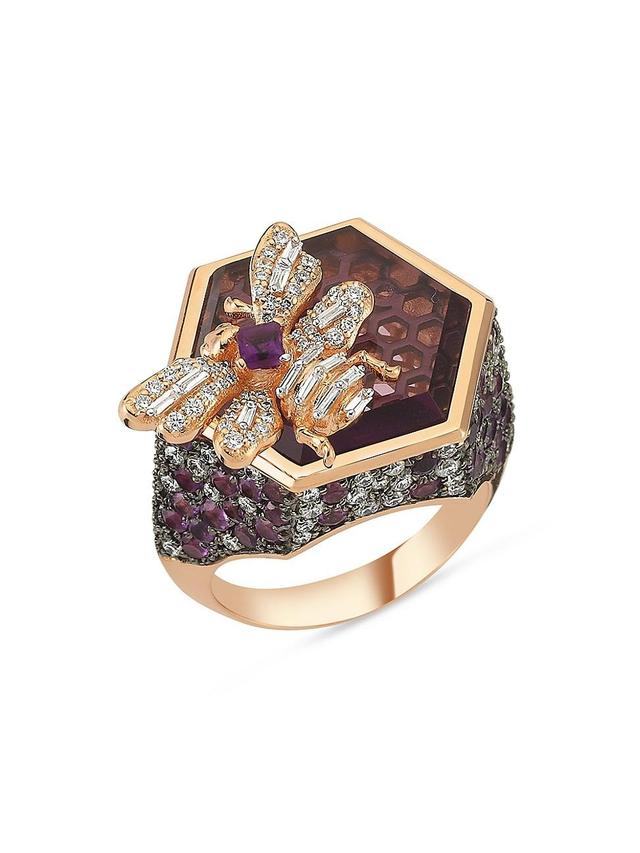 Womens Honey Bee 14K Rose Gold, Diamond & Amethyst Ring Product Image