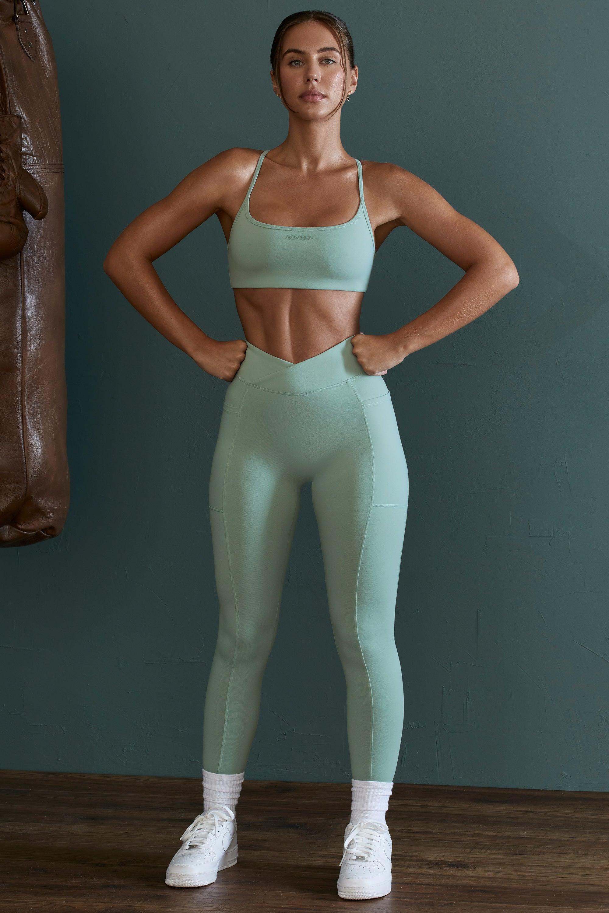 High Waist Wrap Over Leggings in Sage Product Image