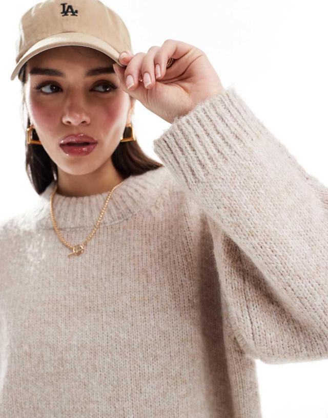 ASOS DESIGN oversized crew neck sweater in neutral Product Image