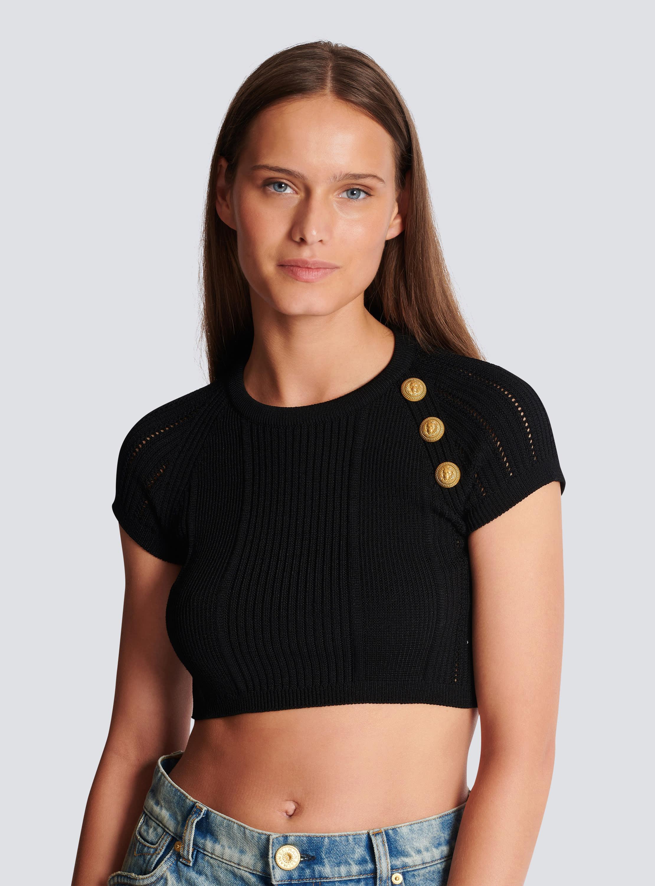 3-button fine knit top Product Image