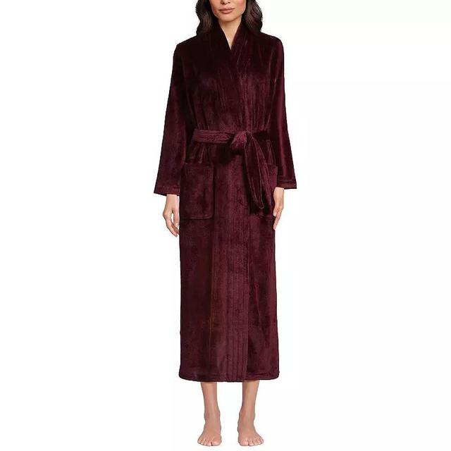 Womens Lands End Cozy Plush Long Wrap Robe Pink Product Image