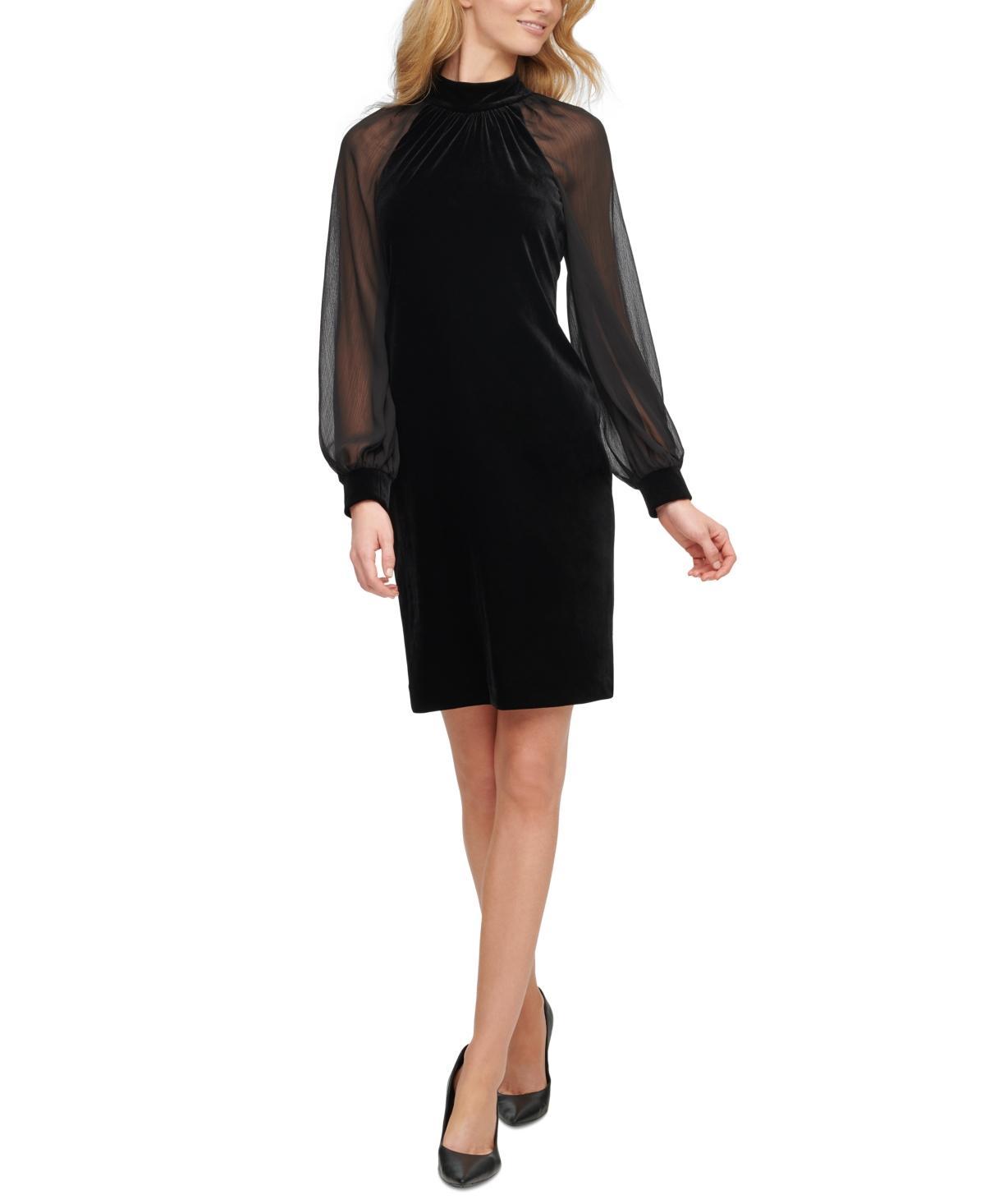 Calvin Klein Womens Velvet Chiffon-Sleeve Dress product image