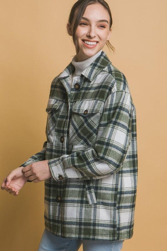 Plaid Shacket with Sherpa Lining Product Image