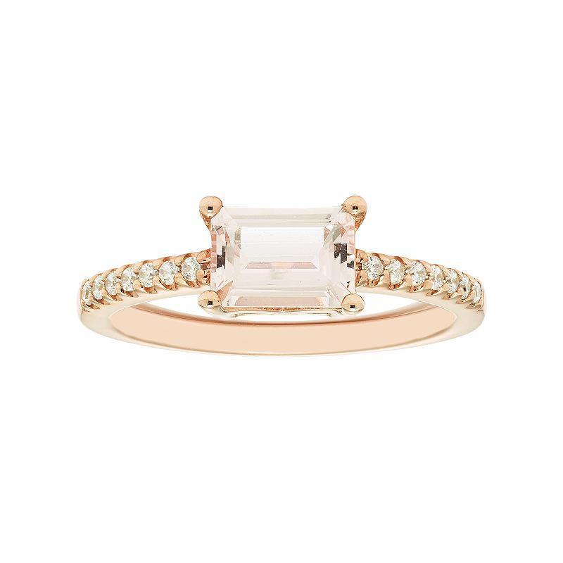 Boston Bay Diamonds 14k Rose Gold Morganite & 1/10 Carat T.W. Diamond Ring, Womens Pink Product Image