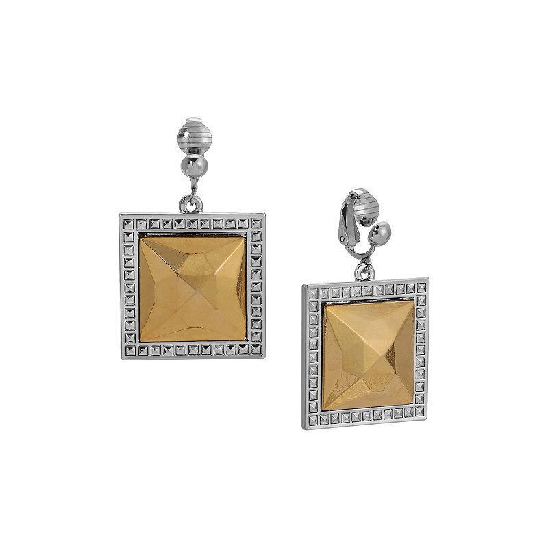 1928 Two Tone Large Square Clip-On Earring, Womens, Yellow Product Image