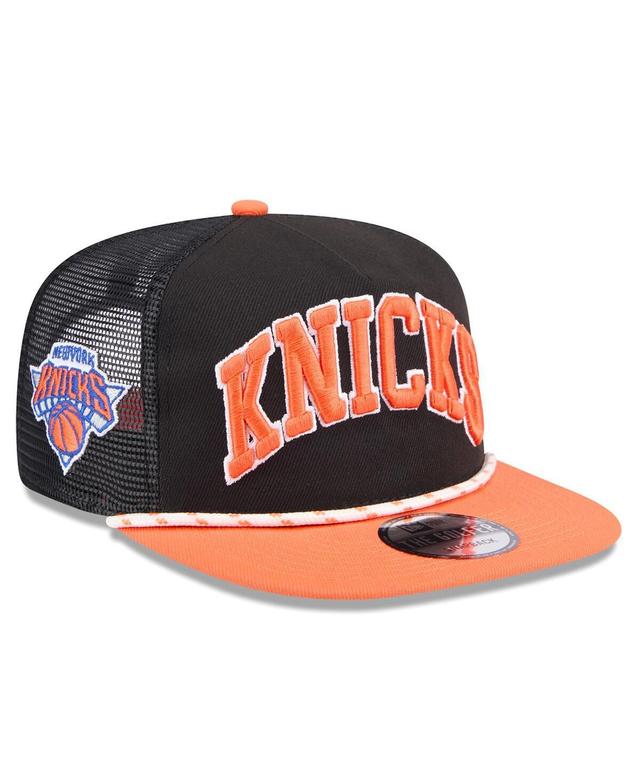 Mens New Era /Orange New York Knicks Throwback Team Arch Golfer Snapback Hat Product Image