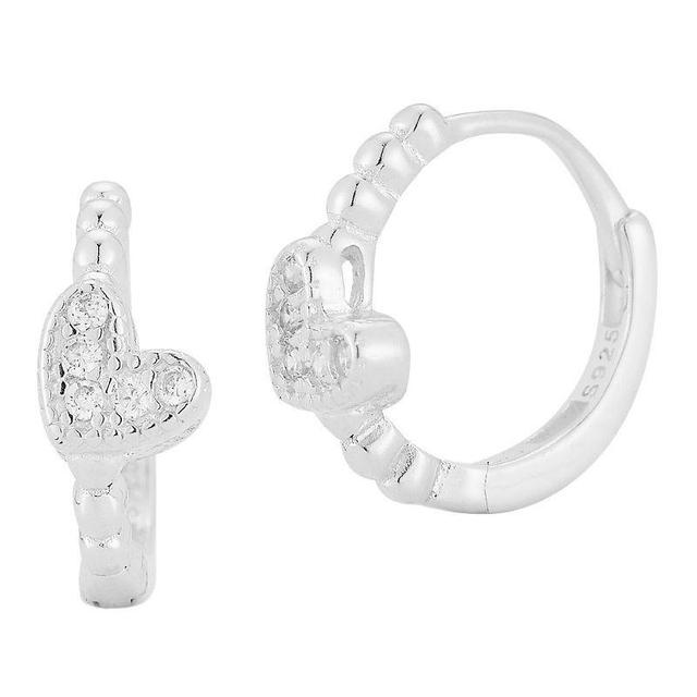 Sunkissed Sterling Cubic Zirconia Heart Huggie Hoop Earrings, Womens, Silver Tone Product Image