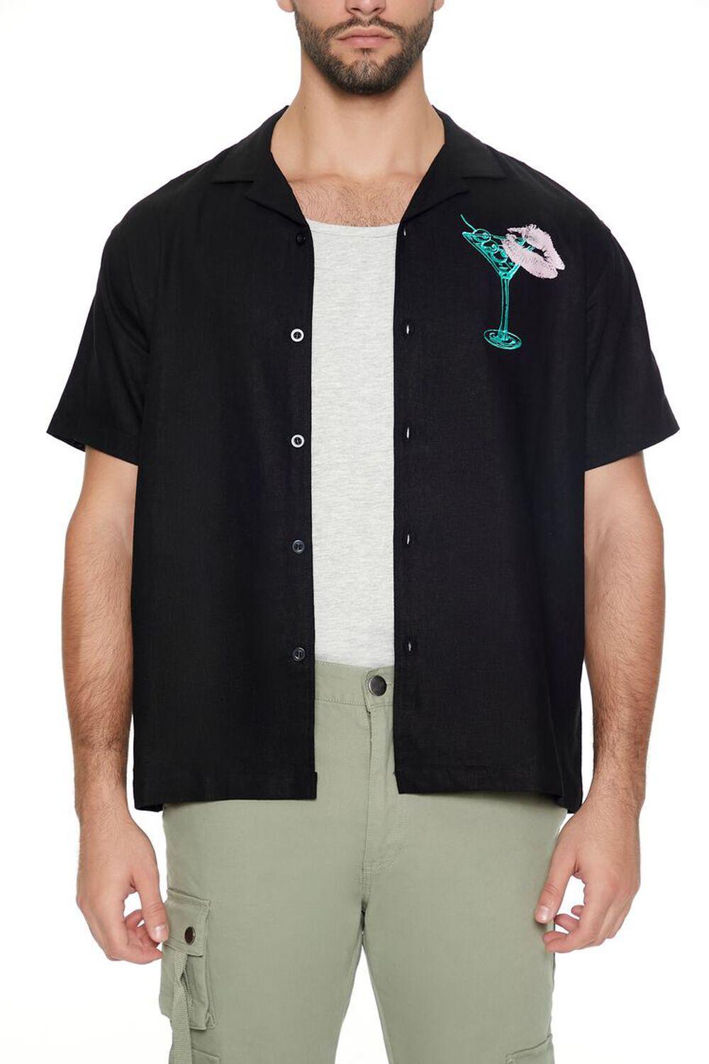 Linen-Blend Embroidered Martini Shirt | Forever 21 Product Image