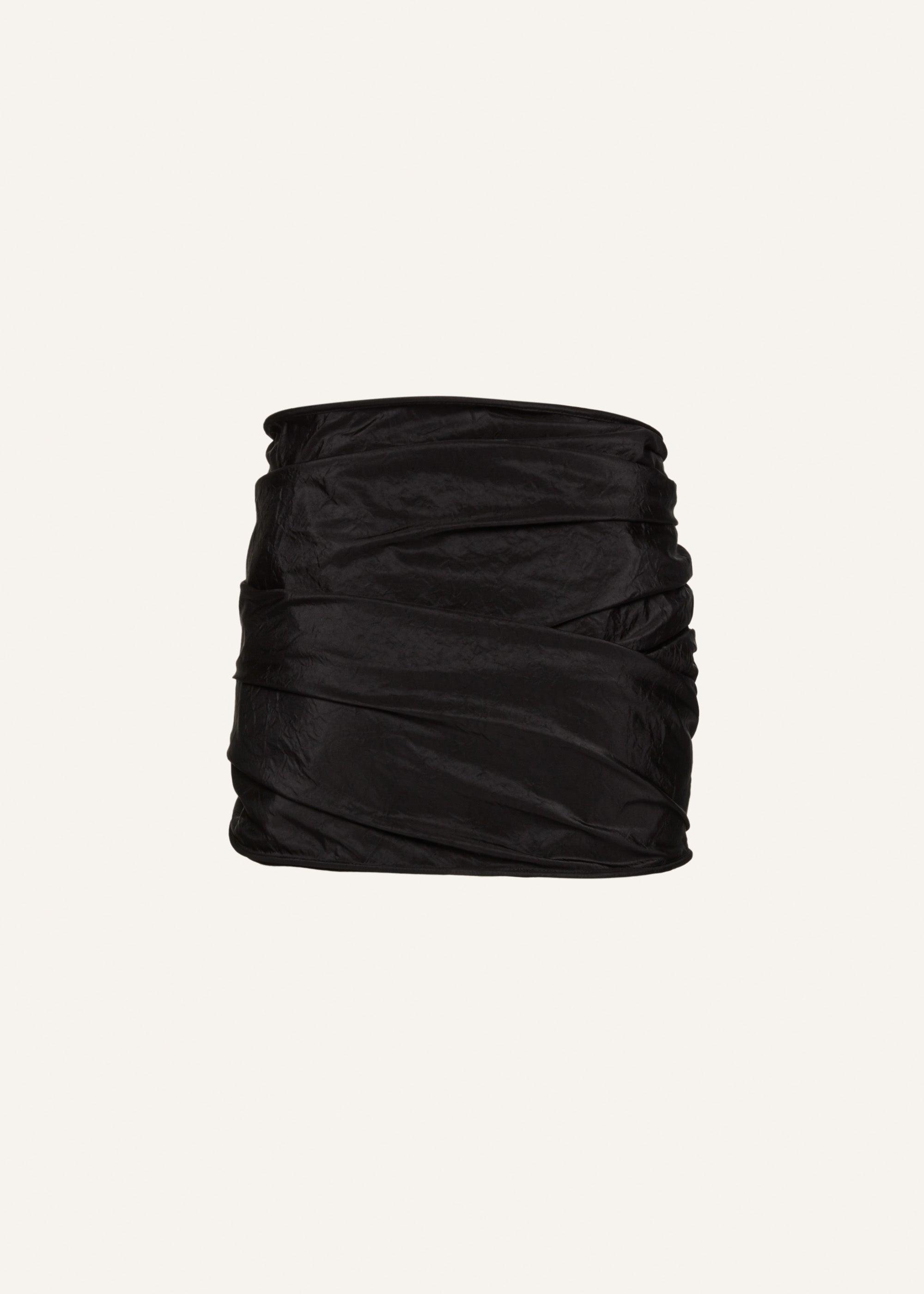 Crinkle taffeta rose mini skirt in black Product Image