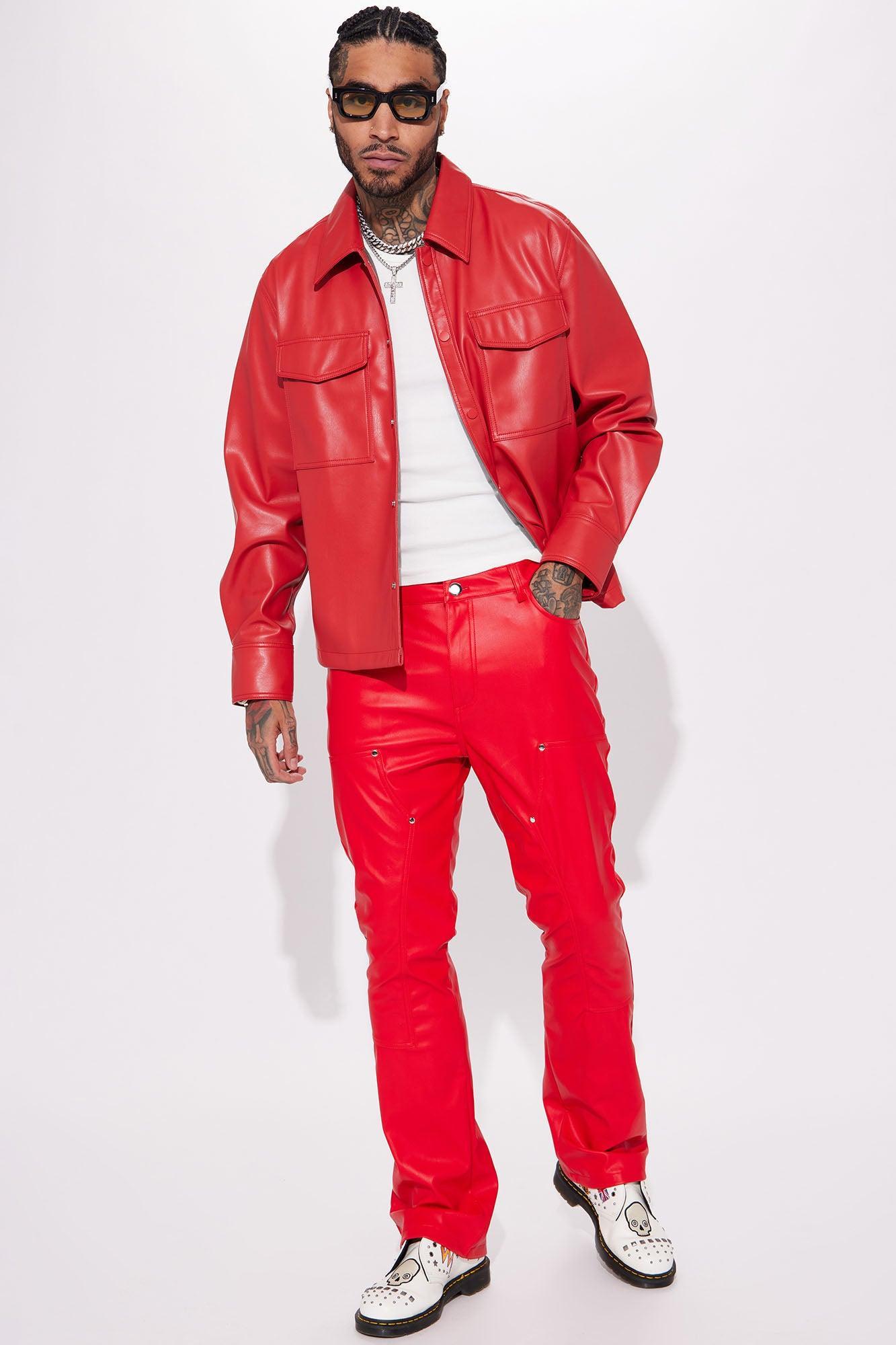 Night Out Faux Leather Shacket - Red Product Image