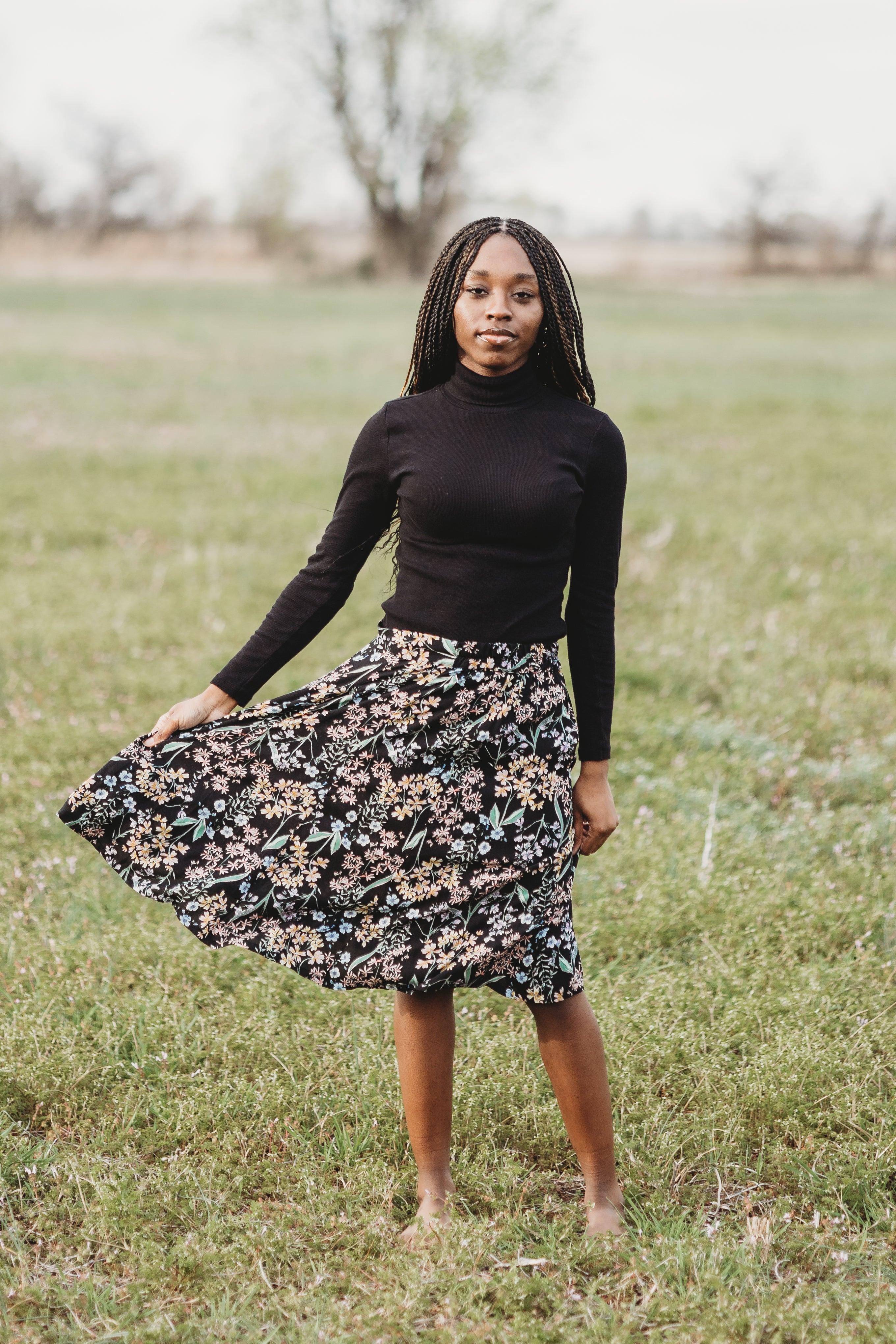 Bae Skirt in Black Herbal Challis Product Image