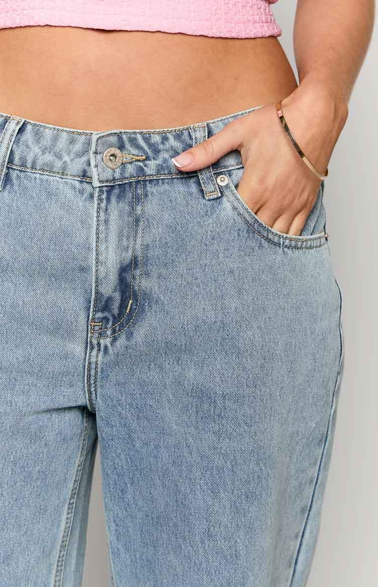 Sonny Mid Wash Low Rise Wide Leg Jeans Product Image