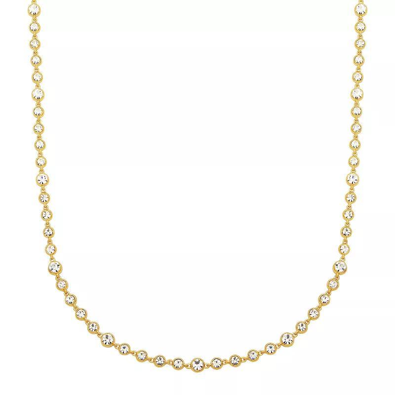 18k Gold over Bronze Bezel Set Crystal Necklace, Womens Gold Tone Product Image