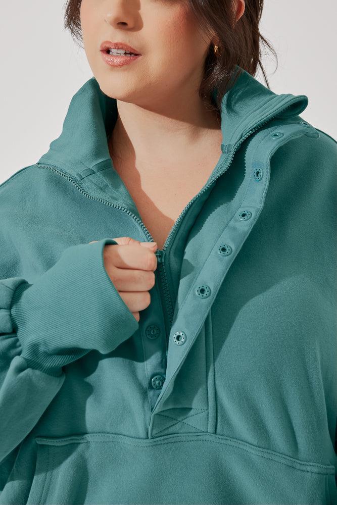 Ooey Gooey Half Zip Sweater - Turquoise Product Image