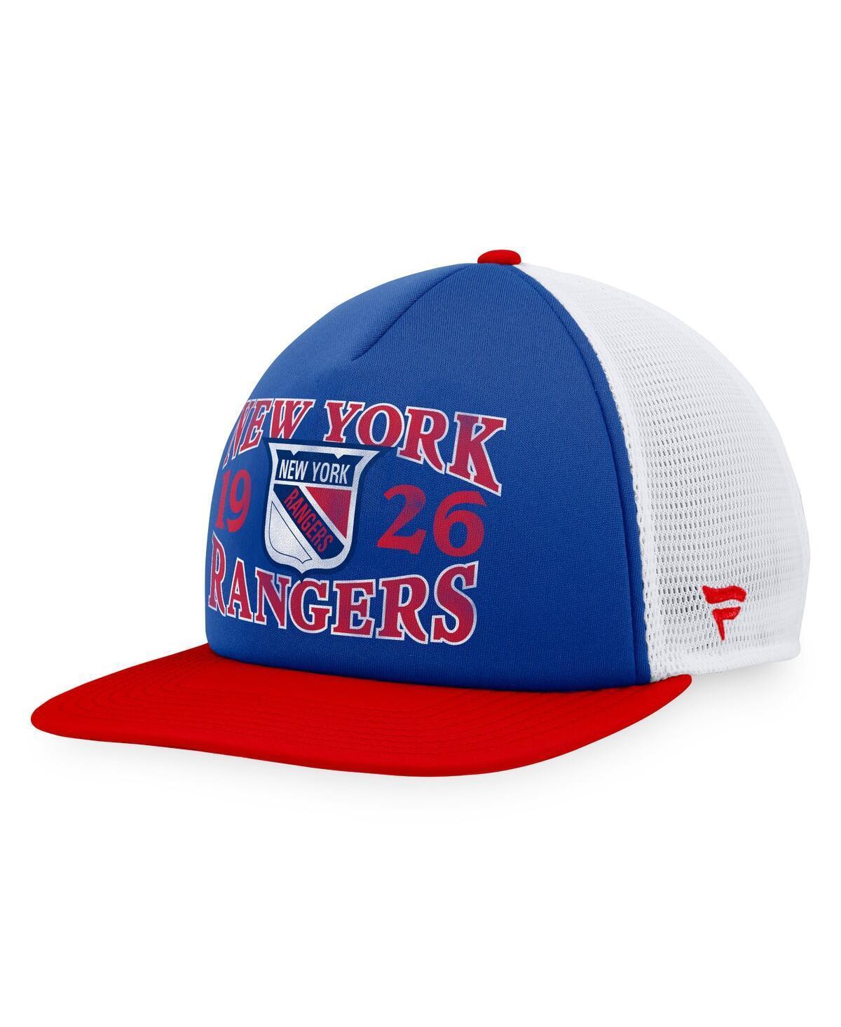 Mens Fanatics Branded Blue/Red New York Rangers Heritage Vintage Foam Front Trucker Snapback Hat Product Image