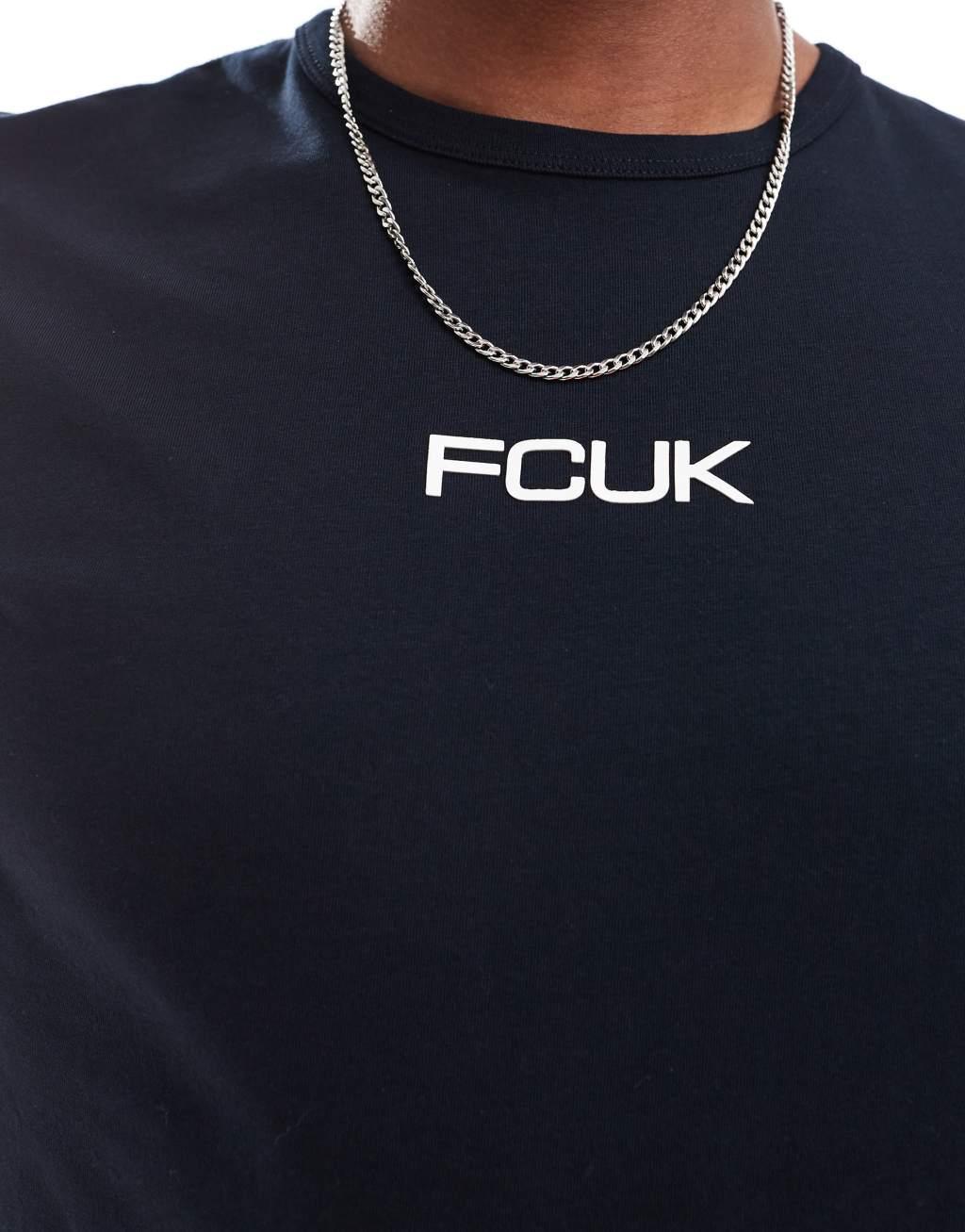 French Connection crew neck T-shirt with FCUK chest logo in navy Product Image