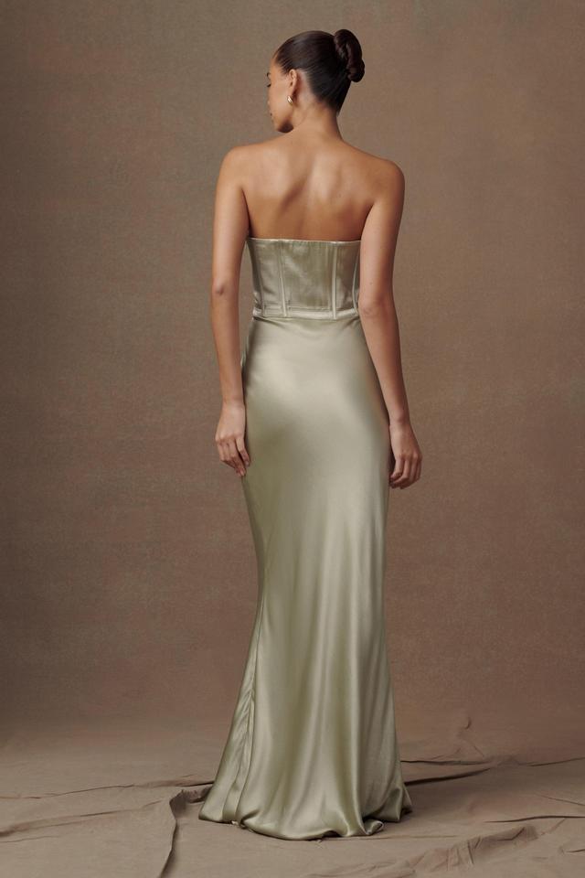 Harlow Satin Strapless Maxi Dress - Sage Product Image