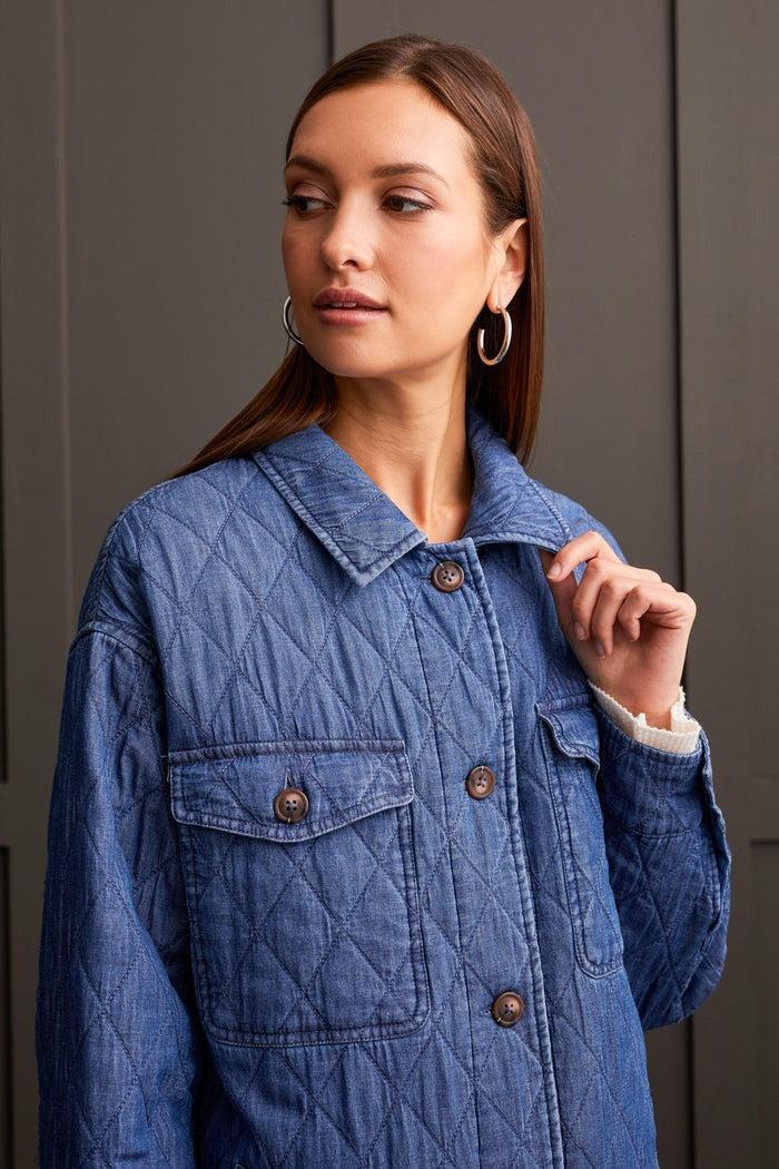 Long Button-Up Quilted Jacket Product Image