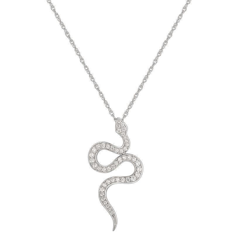 Sterling Silver Cubic Zirconia Snake Pendant Necklace, Womens White Product Image