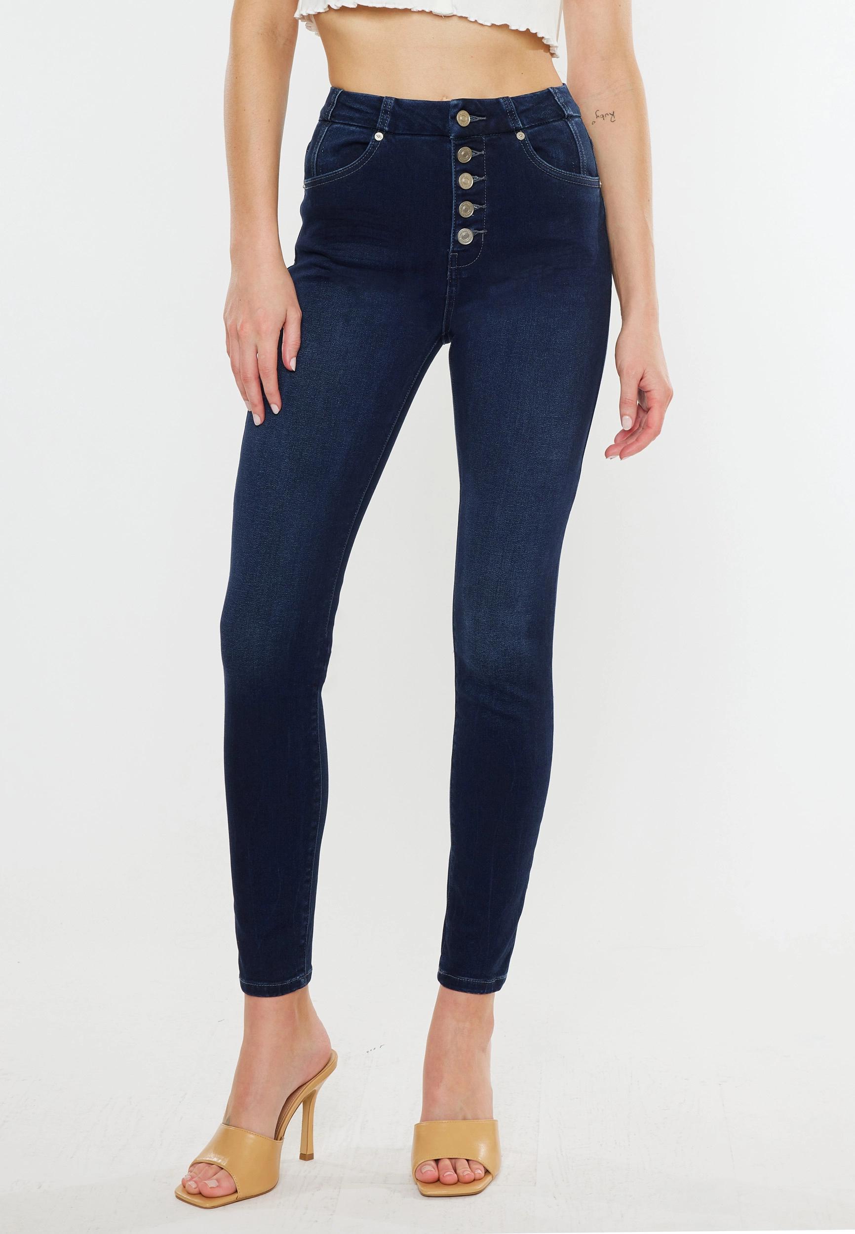 Kancan Kancan Womens Dark High Rise Button Fly Skinny Jeans Blue Size 25 - Maurices product image