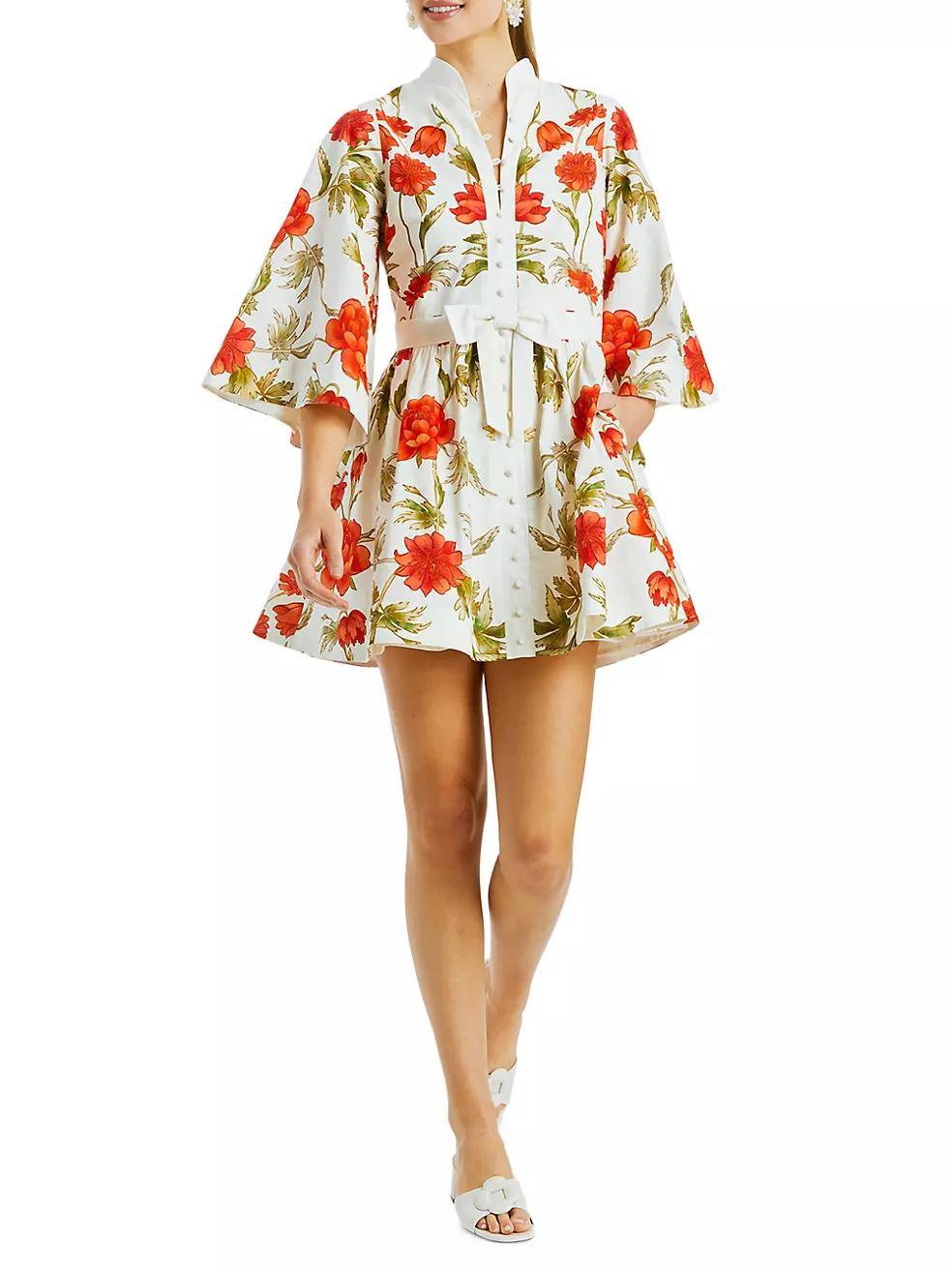 Carmen Floral Tie-Waist Minidress Product Image