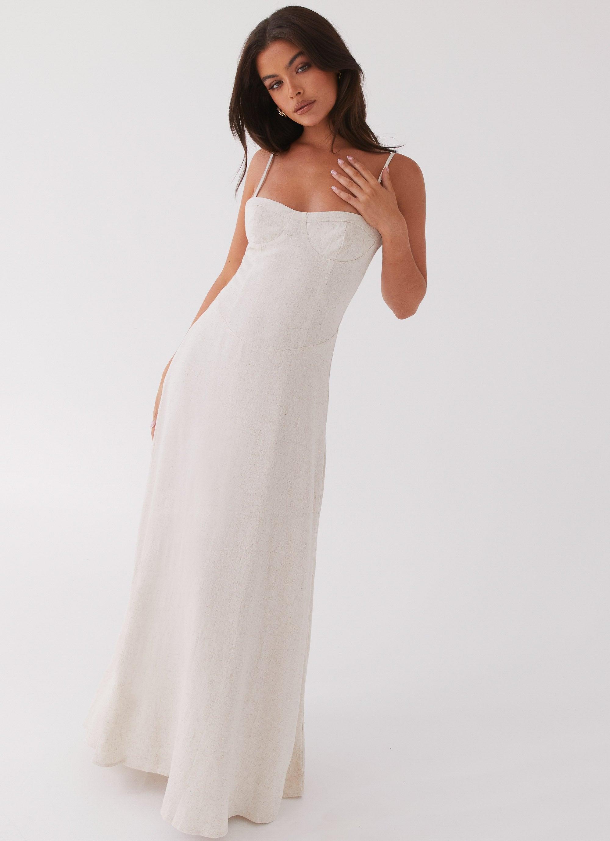 Angelina Linen Maxi Dress - Oatmeal Product Image