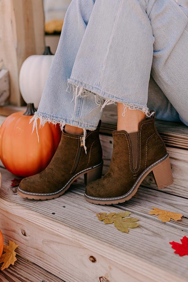 The Khloe Faux Suede Bootie in Brown Product Image