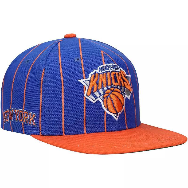 Mens Mitchell & Ness Blue New York Knicks Hardwood Classics Pinstripe Snapback Hat - Blue Product Image