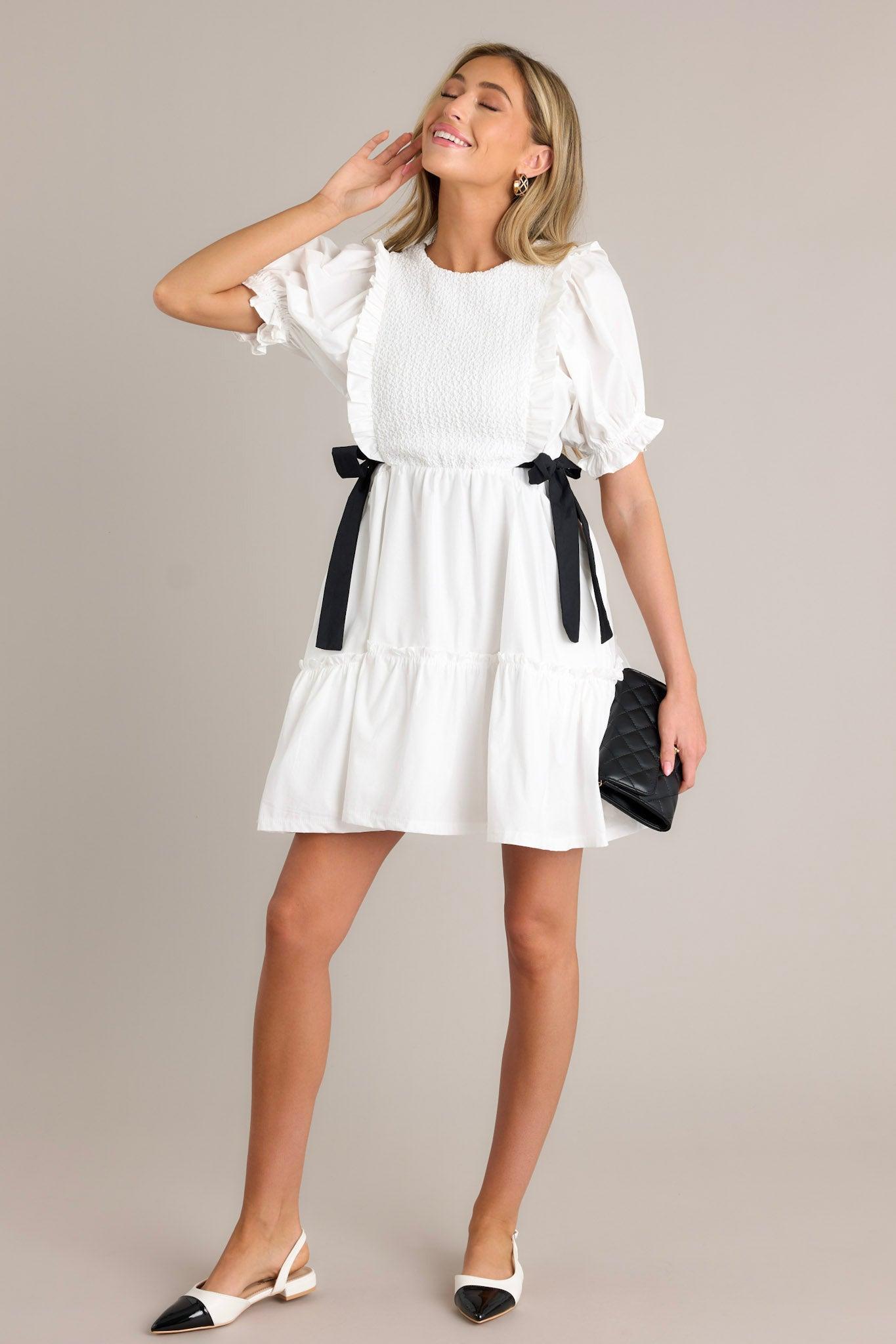 Decision Made 100% Cotton Ivory Puff Sleeve Mini Dress Product Image