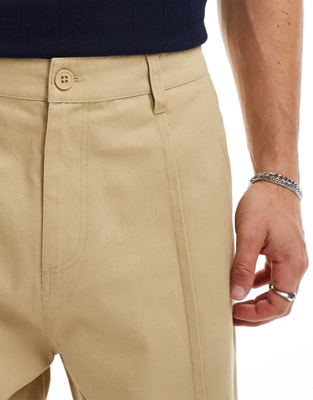 ASOS DESIGN balloon pants with pintucks in tan Product Image