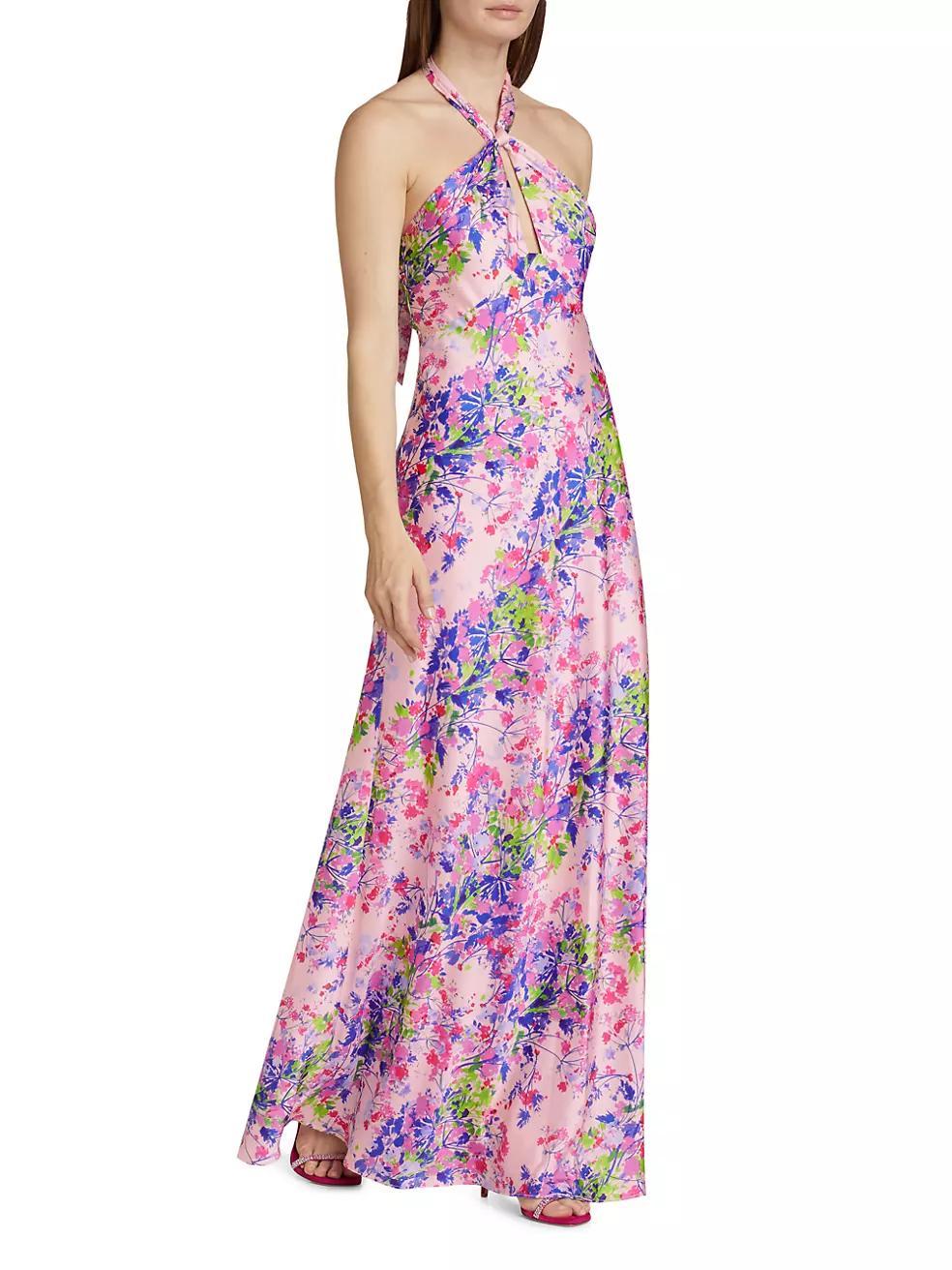 Rose Satin Halter Maxi Dress Product Image