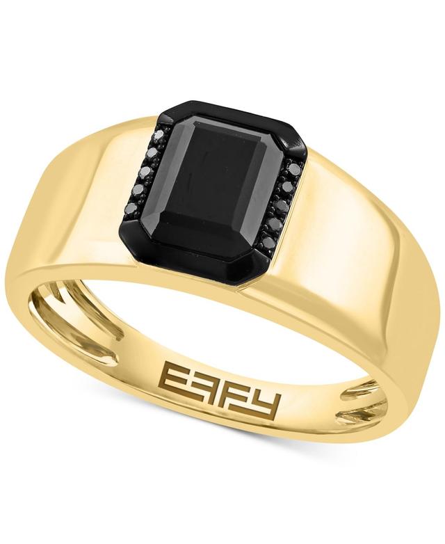 Effy Mens Onyx & Black Diamond (1/20 ct. t.w.) Halo Ring in 14k Gold Product Image