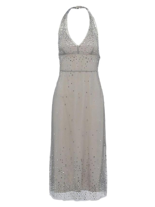 Embroidered Tulle Halter Dress In Grey Product Image