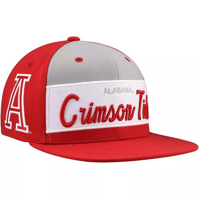 Mitchell & Ness Mens White Alabama Crimson Tide Retro Sport Color Block Script Snapback Hat - White, Crimson Product Image