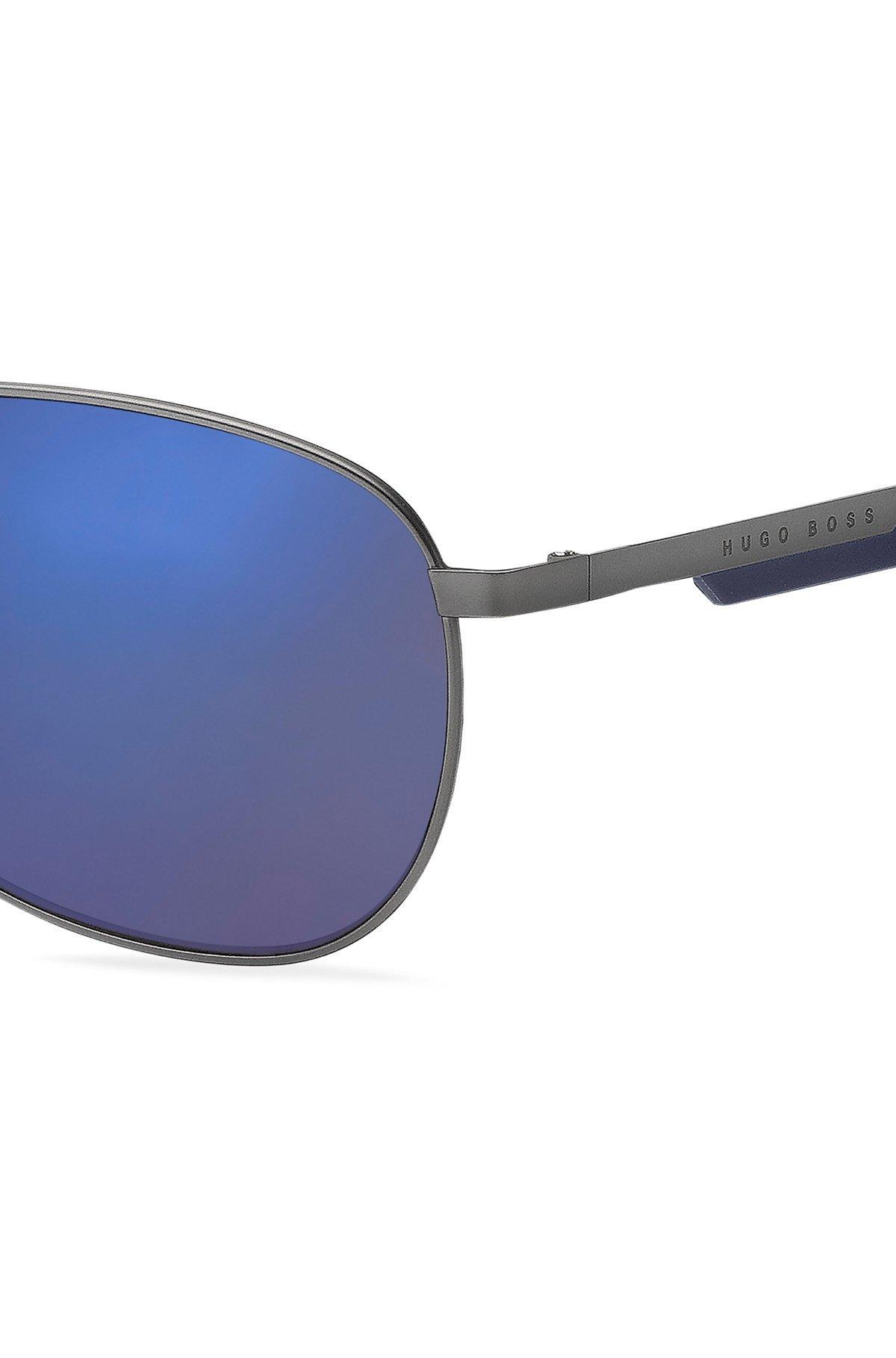 Sporty metal sunglasses with blue accents Product Image