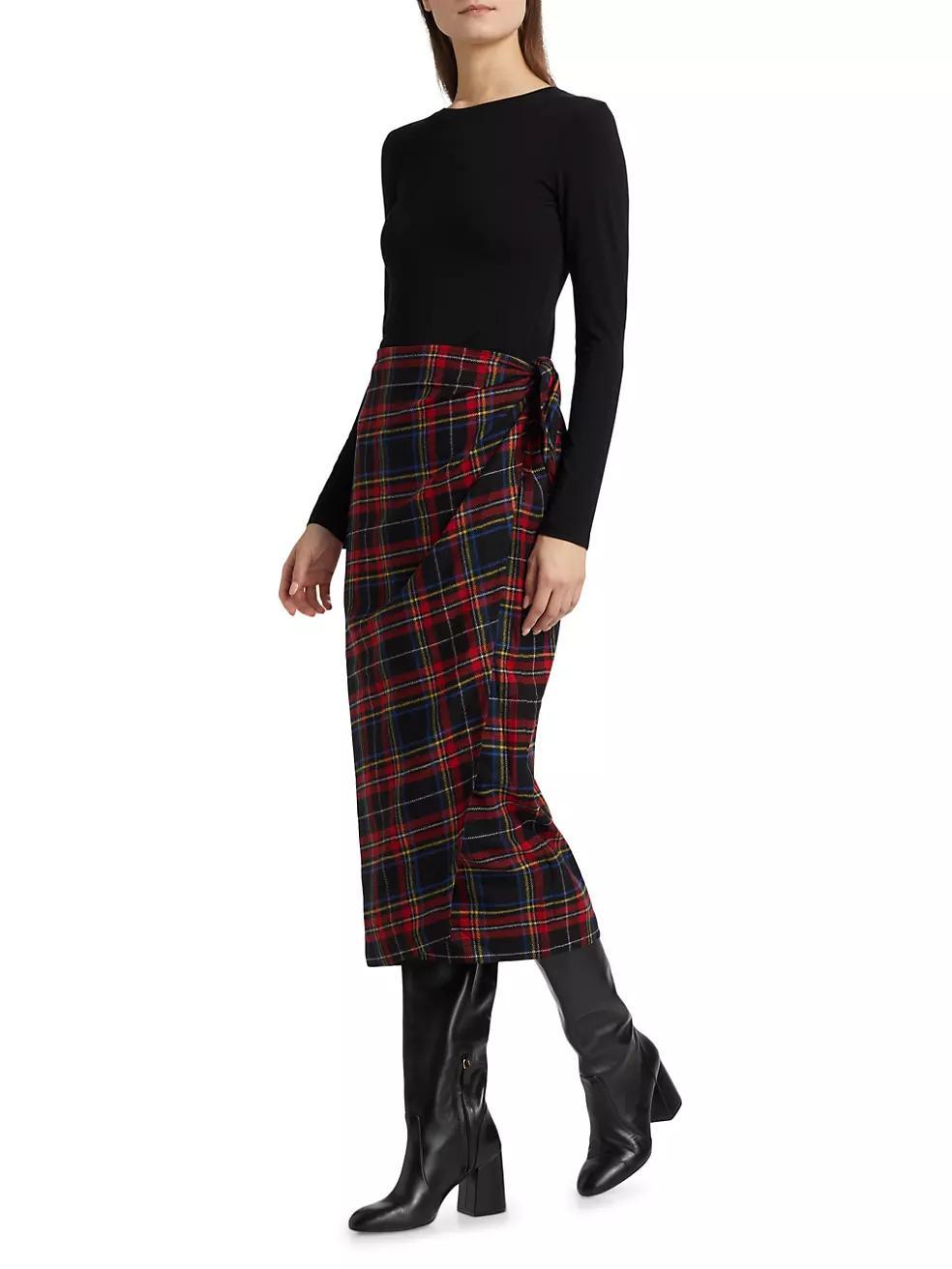 Plaid Wool-Blend Wrap Skirt Product Image