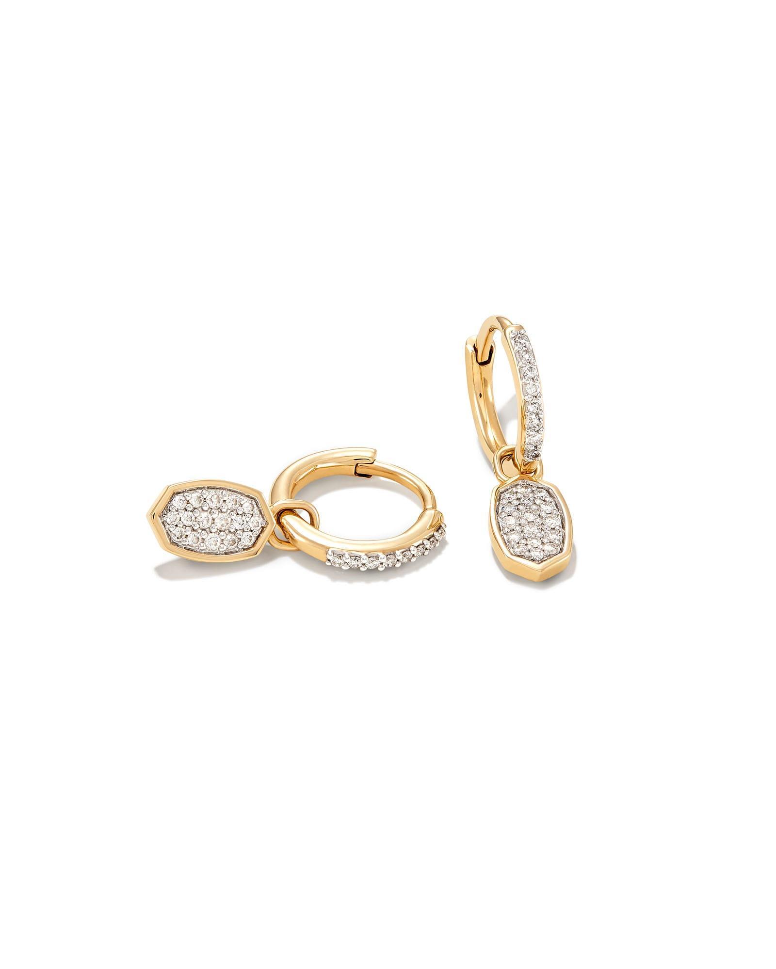 Kendra Scott Marisa 14k Yellow Gold Huggie Earrings in White Diamond | Diamonds Product Image