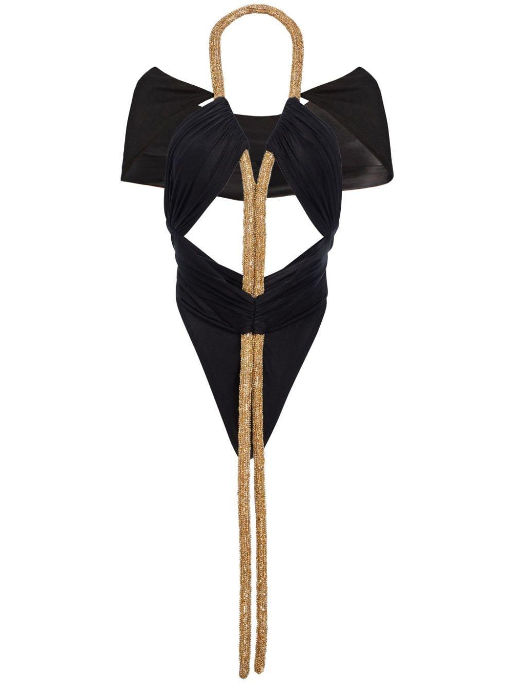 RETROFÉTE Leidy Cut-out Bodysuit In Black Gold Product Image