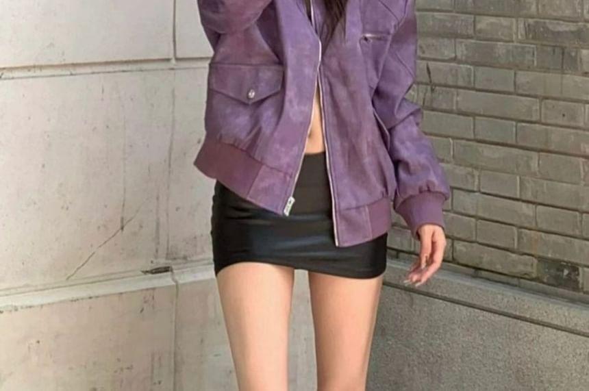 Tie Dye Faux Leather Zip Bomber Jacket Product Image