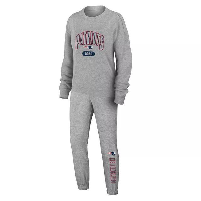 Womens WEAR by Erin Andrews  Heather Gray New England Patriots Plus Size Knitted Tri-Blend Long Sleeve T-Shirt & Pants Lounge Set Product Image