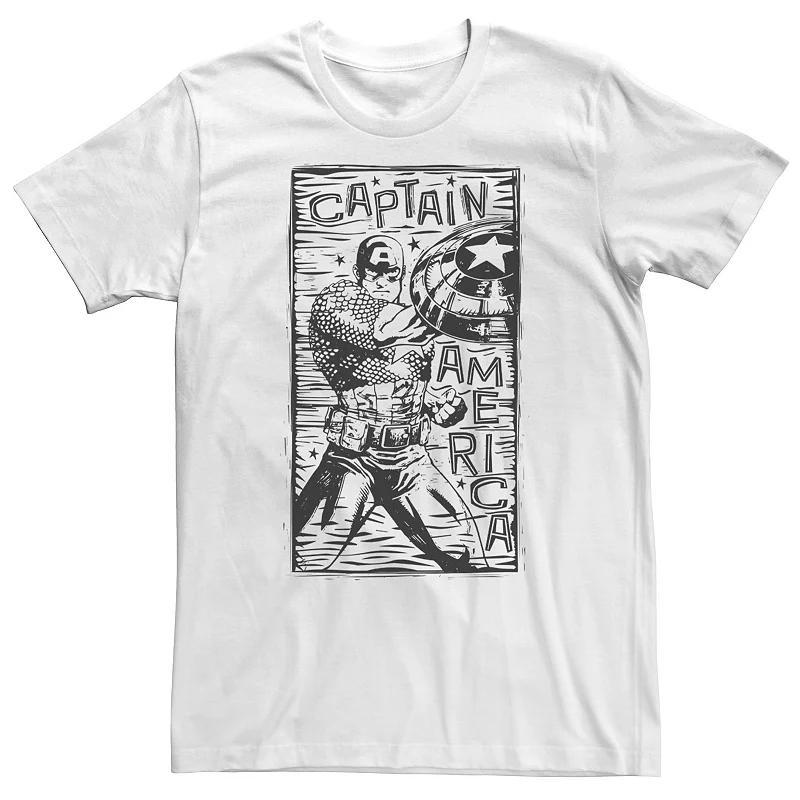 Big & Tall Marvel Captain America Woodcut Blue Portrait Tee, Mens Product Image