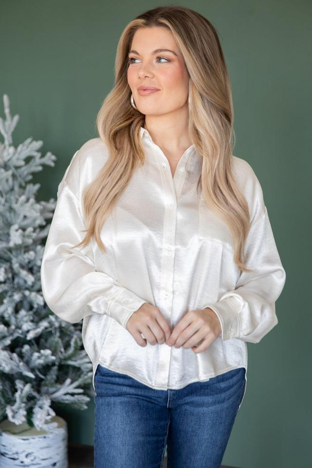 Ivory Satin Button Up Top Product Image