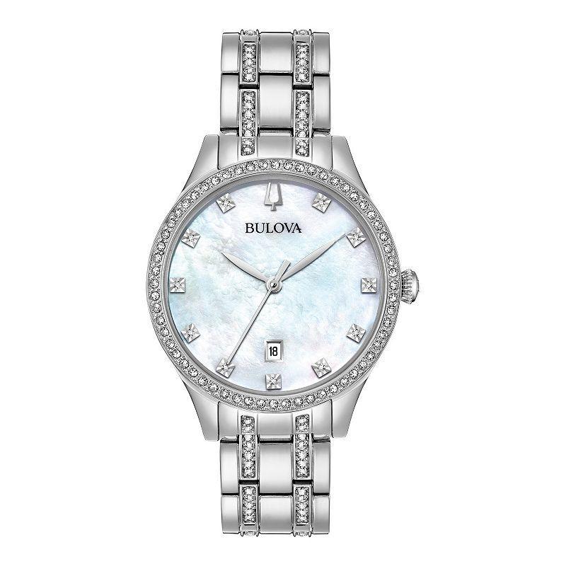 Bulova Womens Mother Of Pearl & Crystal Watch - 96M144 Silver Product Image