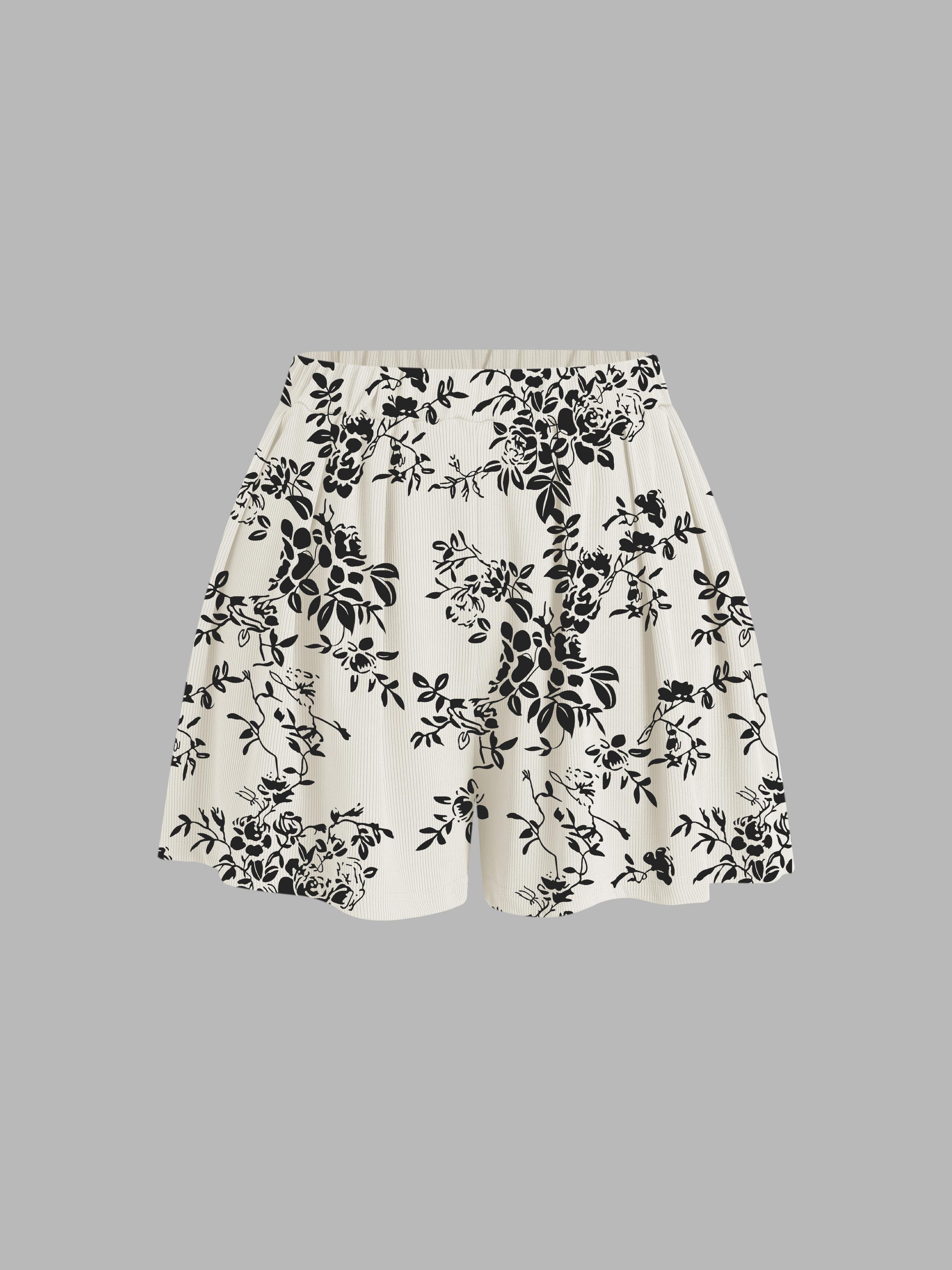 Solid Elastic Waist Wide Leg Shorts Product Image