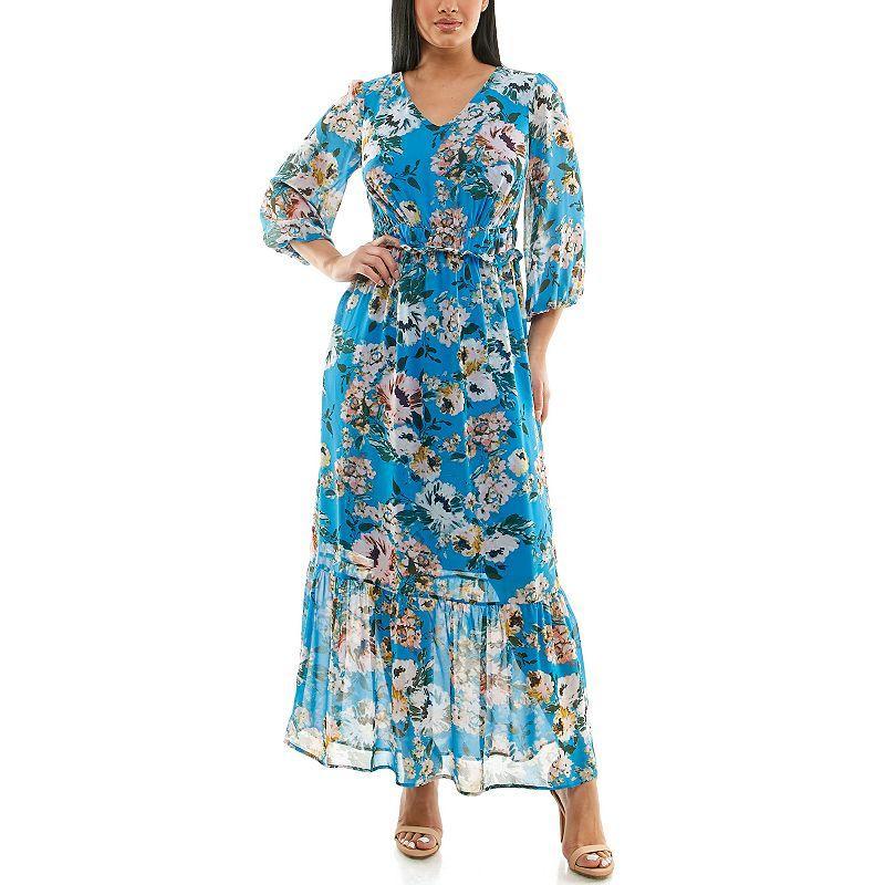 Womens Nina Leonard Chiffon Printed Maxi Dress Product Image