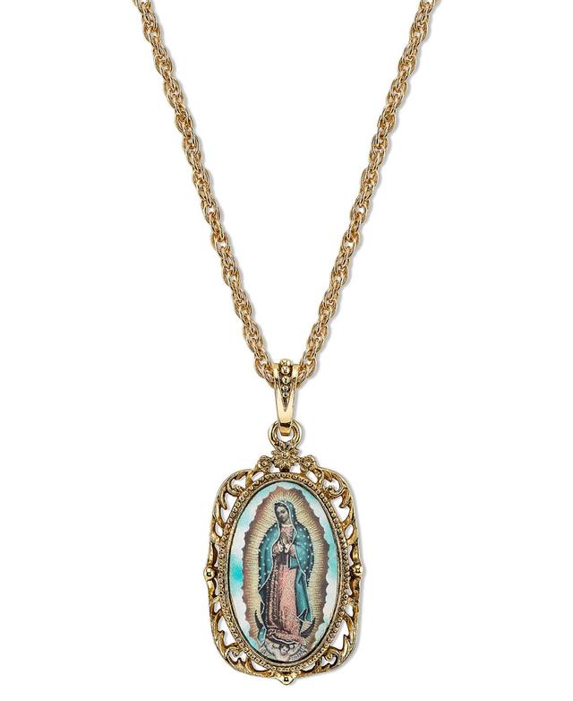 Symbols of Faith Gold Tone Our Lady of Guadalupe Pendant, Womens Multicolor Product Image