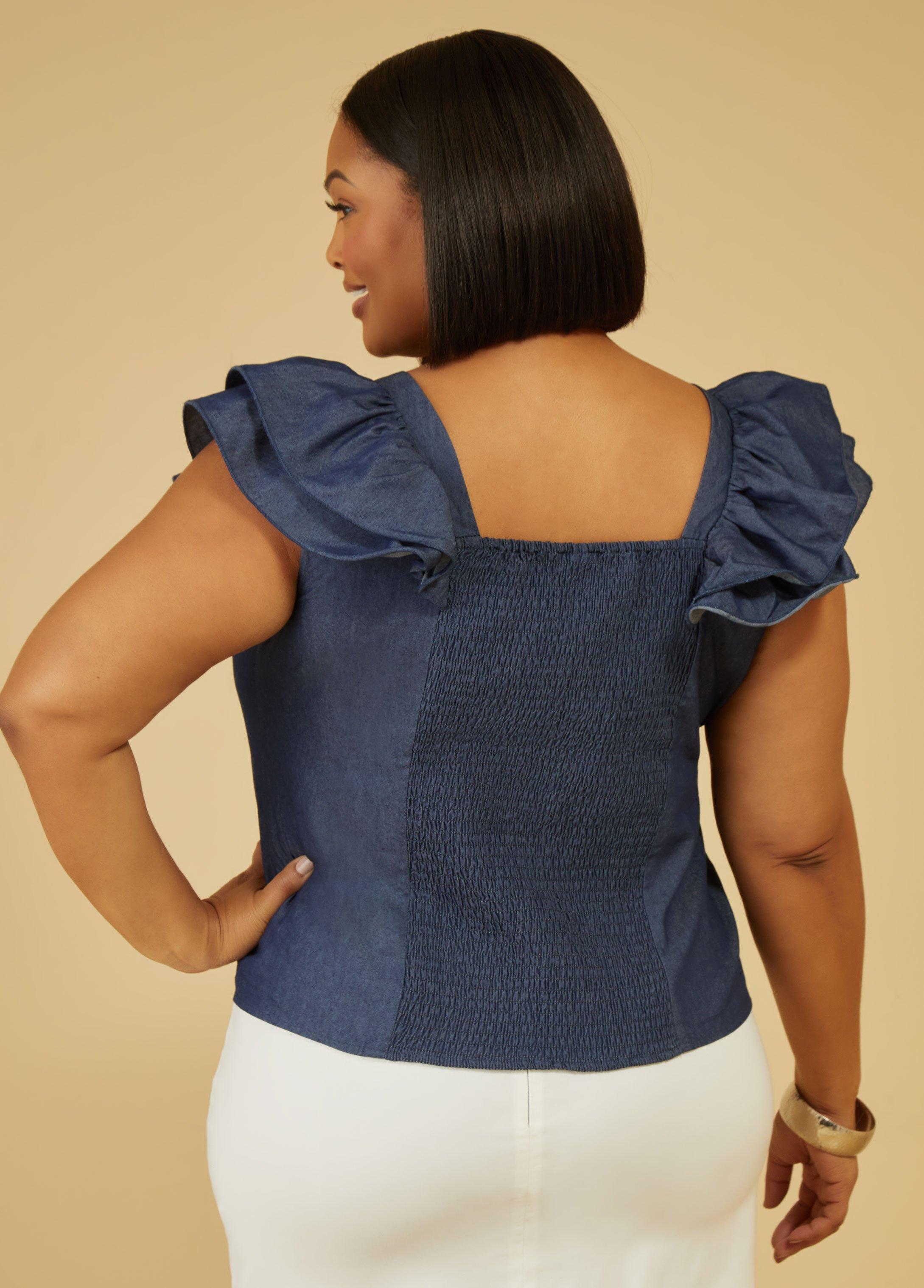 Ruffle Sleeved Chambray Shirt Product Image