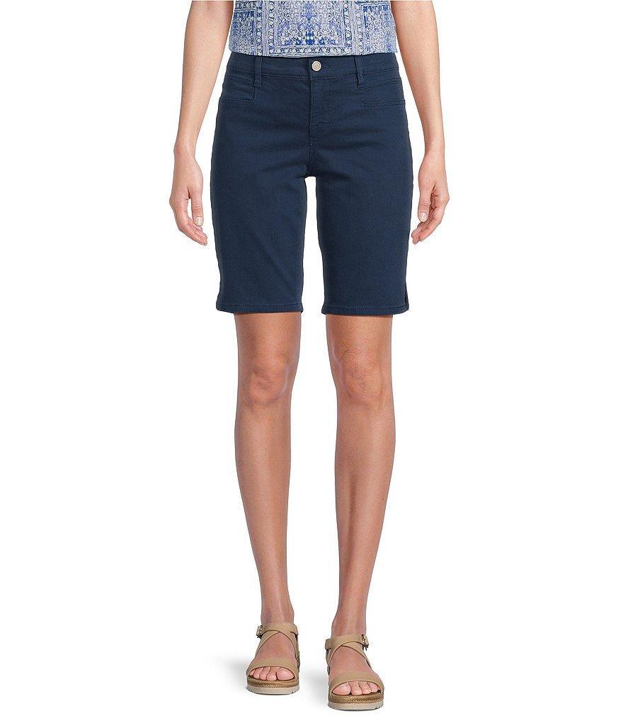 Code Blue Petite Size Stretch High Rise Button Snap Detail Bermuda Denim Shorts Product Image